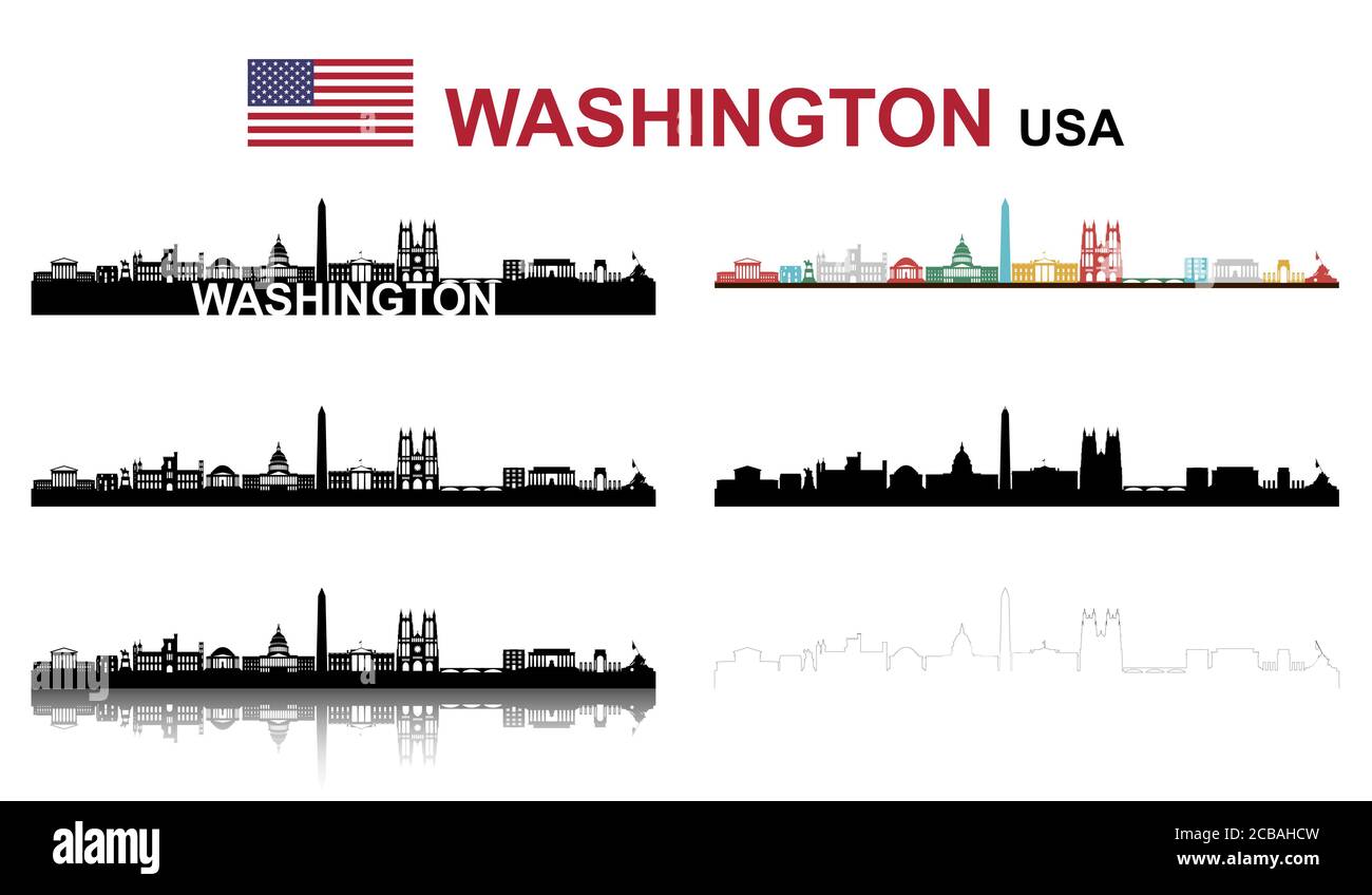 Illustrazione dei siti della città di Washington per il web e il mobile design isolato su sfondo bianco Foto Stock
