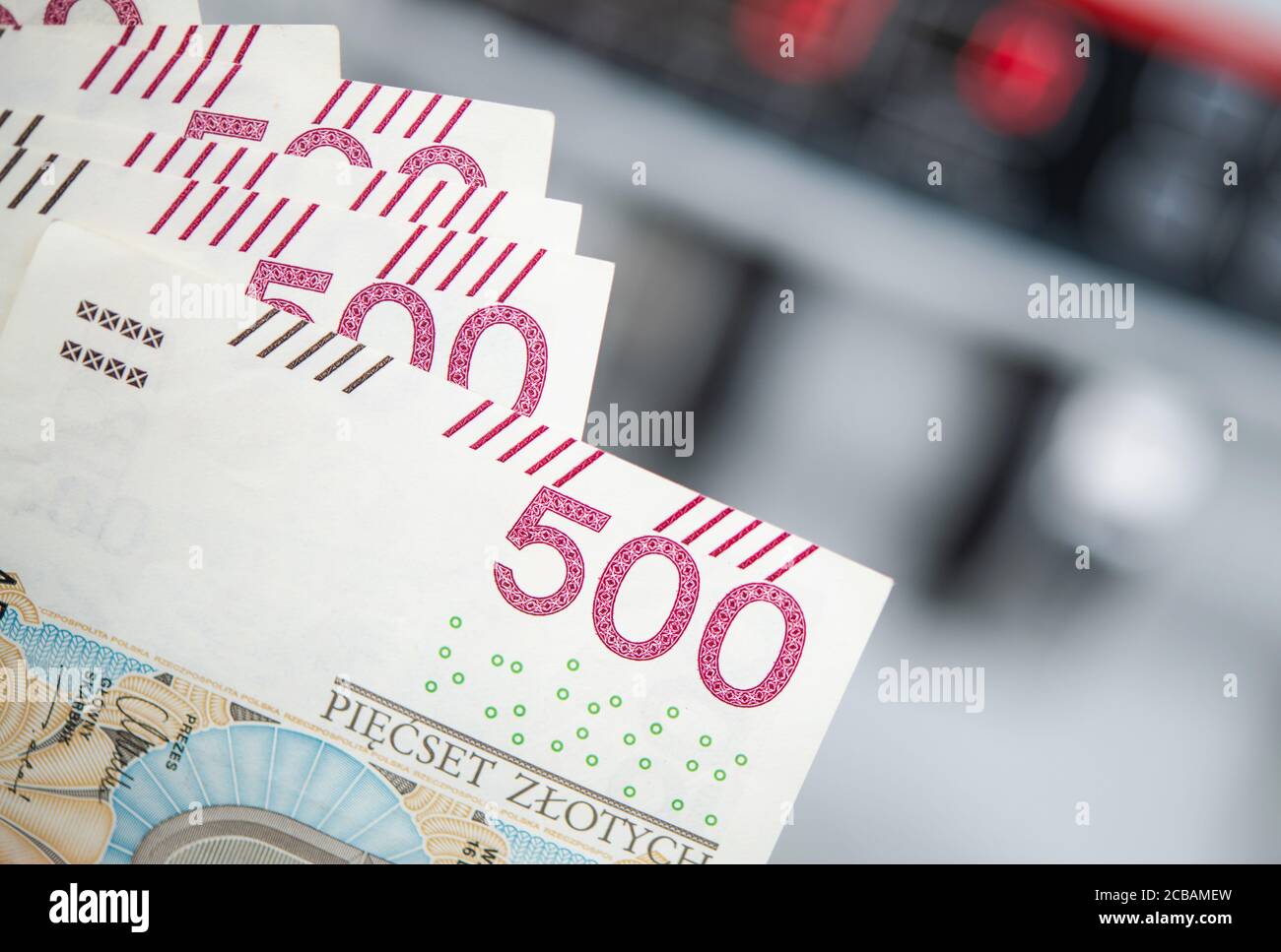 Nuovissime cinque cento banconote in valuta polacca zloty. Polonia tema Economia e Commercio Foto Stock