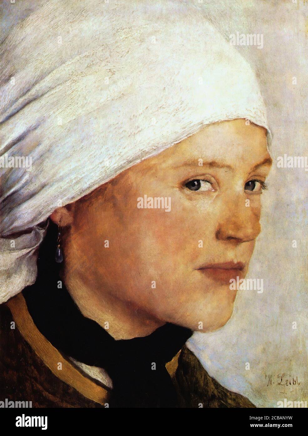 Leibl Wilhelm - BauernmÃ¤dchen mit WeiÃŸem Kopftuch - Scuola di tedesco - 19 ° secolo Foto Stock