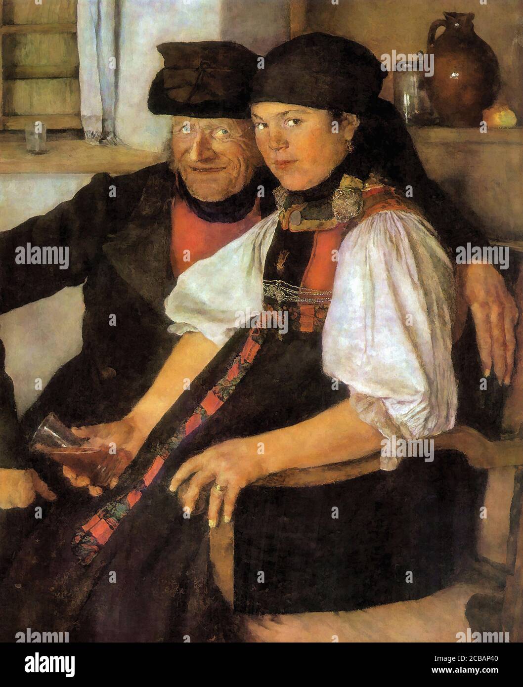 Leibl Wilhelm - Das Ungleiche Paar - Scuola di tedesco - 19 ° secolo Foto Stock