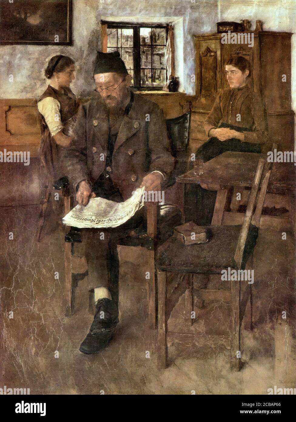 Leibl Wilhelm - Der Zeitungsleser - Scuola di tedesco - 19 Secolo Foto Stock