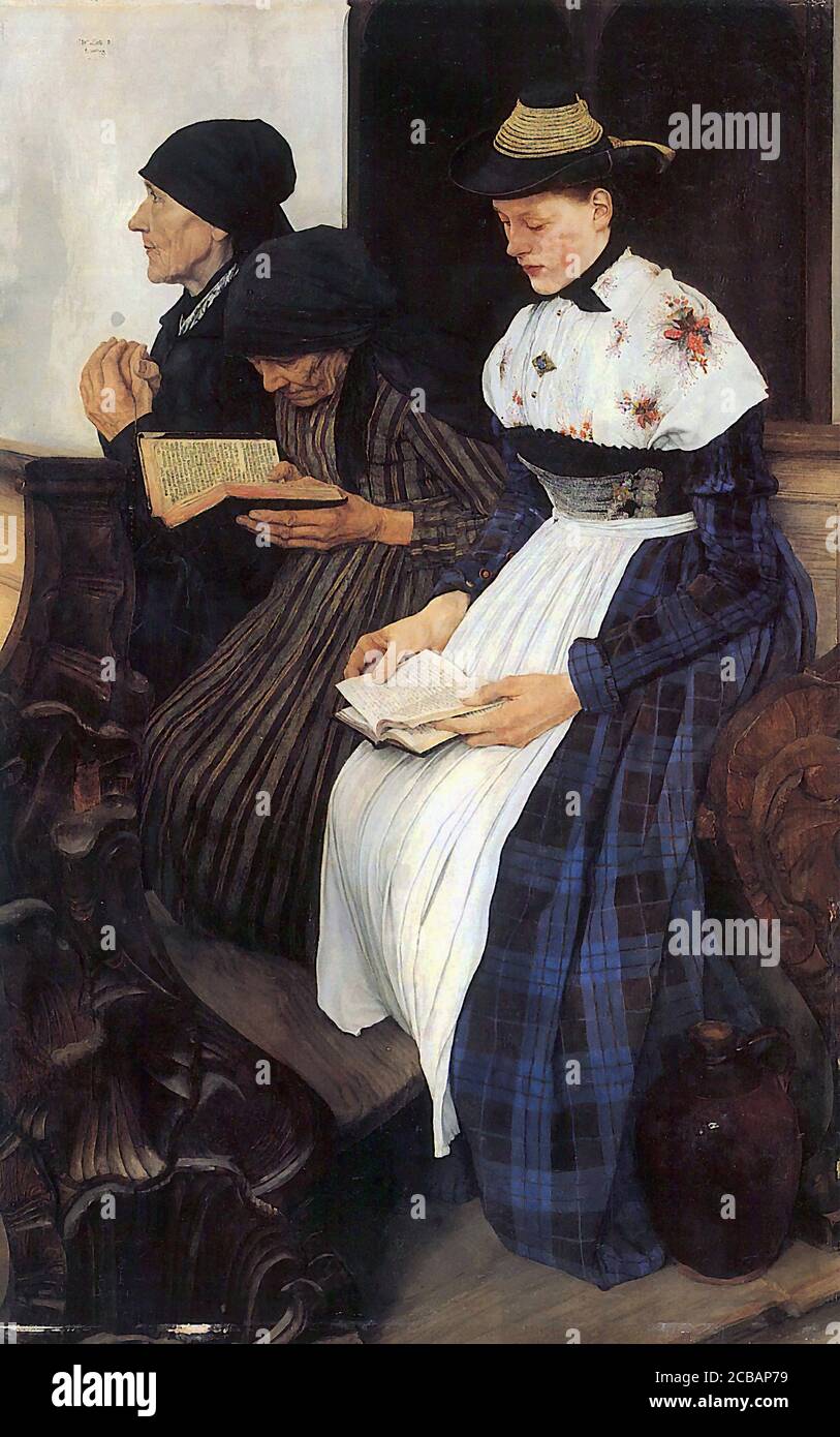 Leibl Wilhelm - Die Drei Frauen in Der Kirche - Scuola tedesca - 19 ° secolo Foto Stock