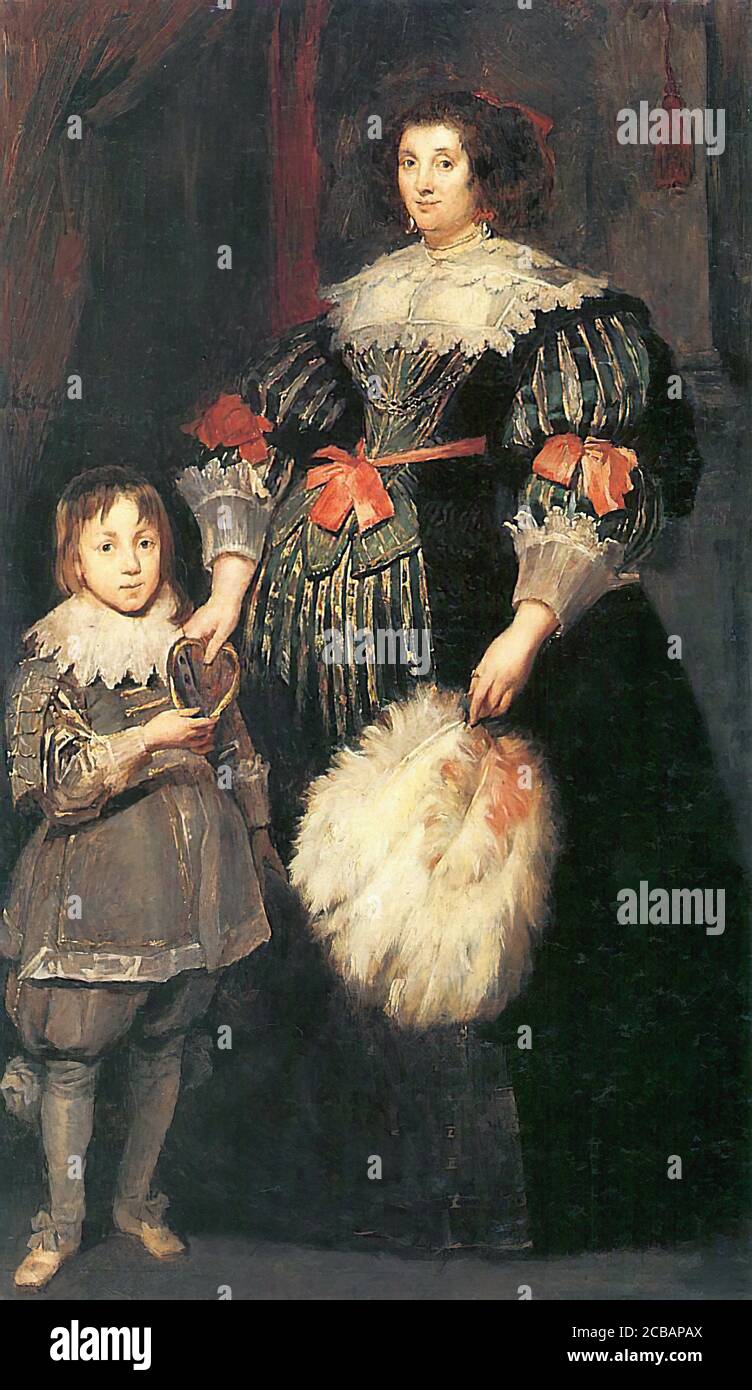 Leibl Wilhelm - Frau Charlotte Butkens mit Ihrem Sohn Johannes Amatus - Scuola tedesca - XIX secolo Foto Stock