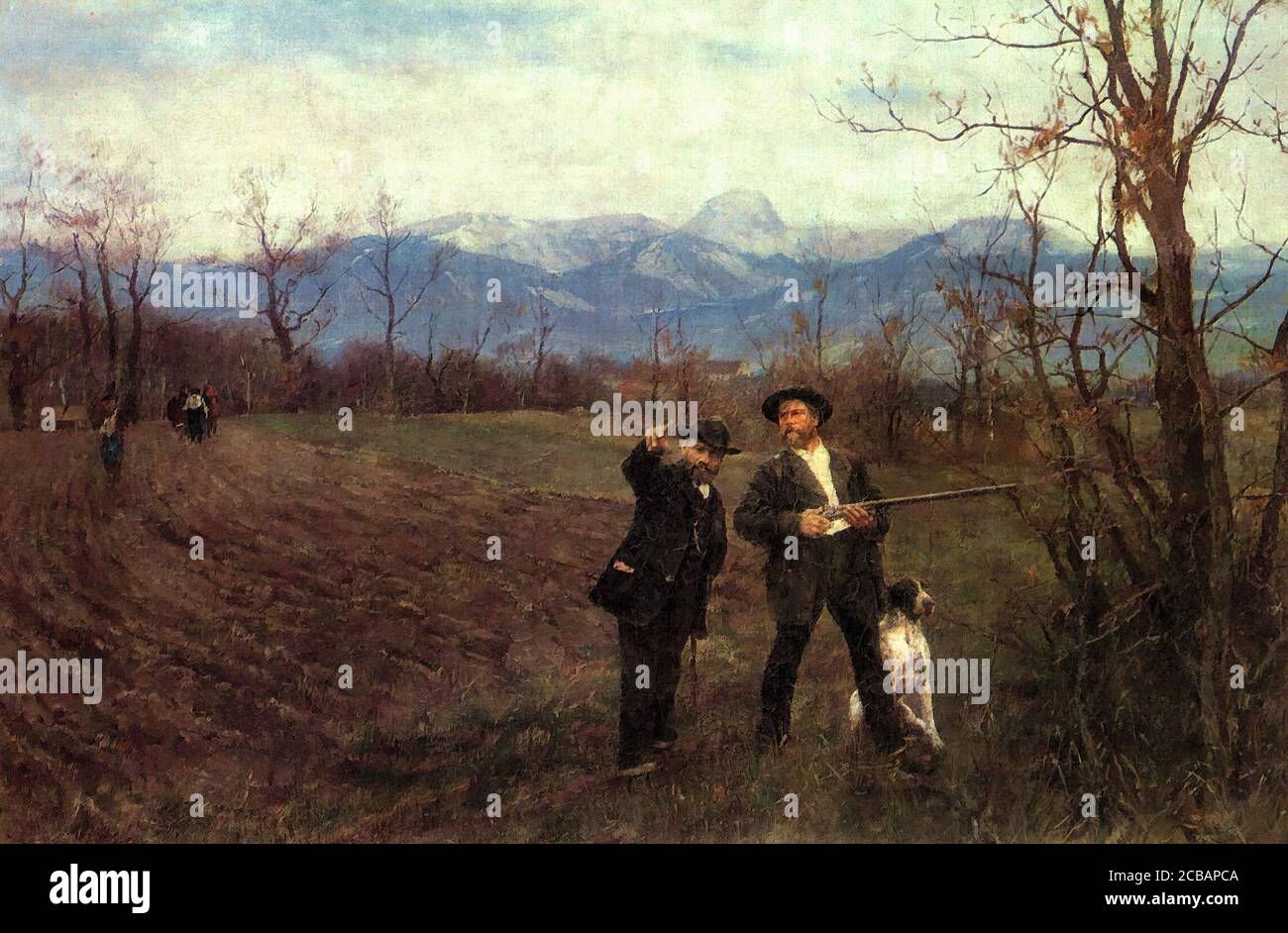 Leibl Wilhelm - Leibl und Sperl Auf Der HÃ¼hnerjagd - Scuola tedesca - 19 ° e inizio del 20 ° secolo Foto Stock