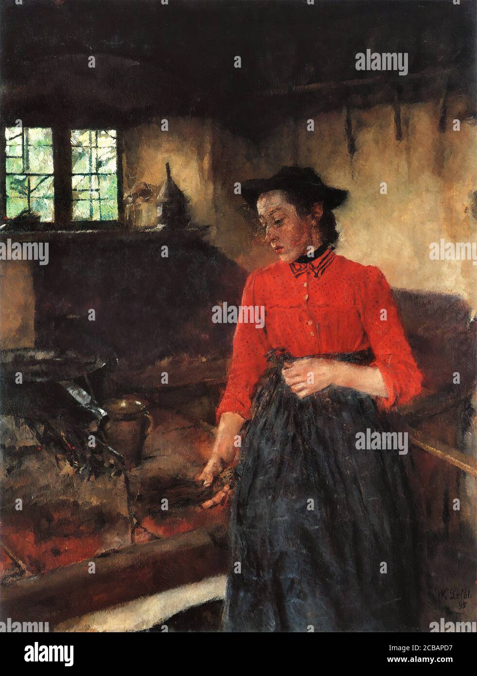 Leibl Wilhelm - MÃ¤dchen am herd - Scuola di tedesco - 19 ° secolo Foto Stock