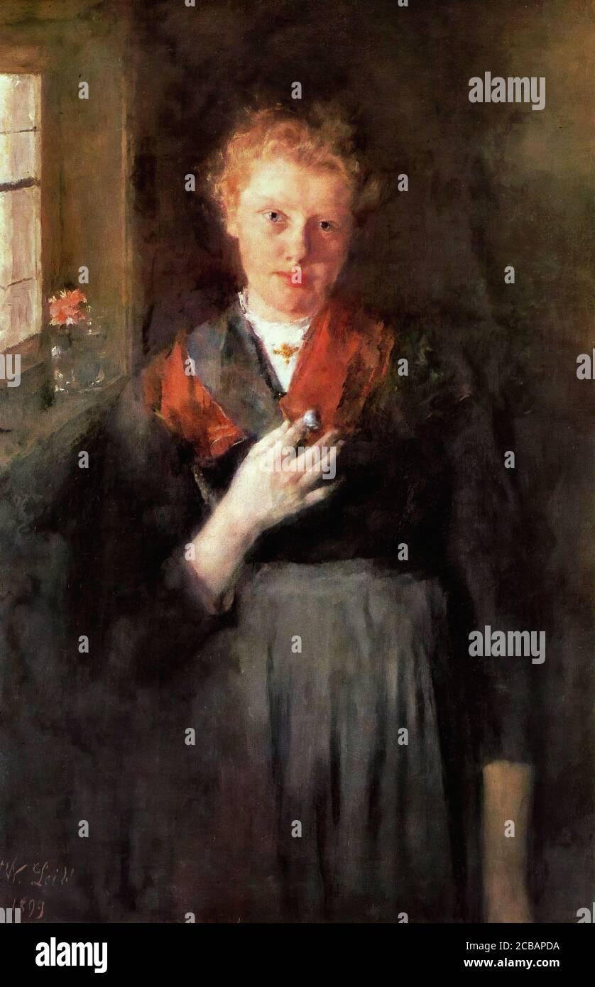 Leibl Wilhelm - MÃ¤dchen am Fenster (PortrÃ¤t Der Babette Maurer) - Scuola tedesca - 19 ° secolo Foto Stock