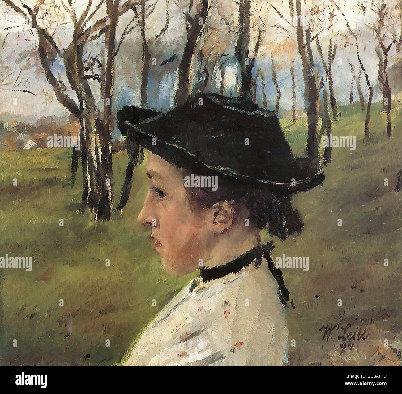 Leibl Wilhelm - MÃ¤dchen IM GrÃ¼nen - Scuola di tedesco - 19 ° e inizio del 20 ° secolo Foto Stock