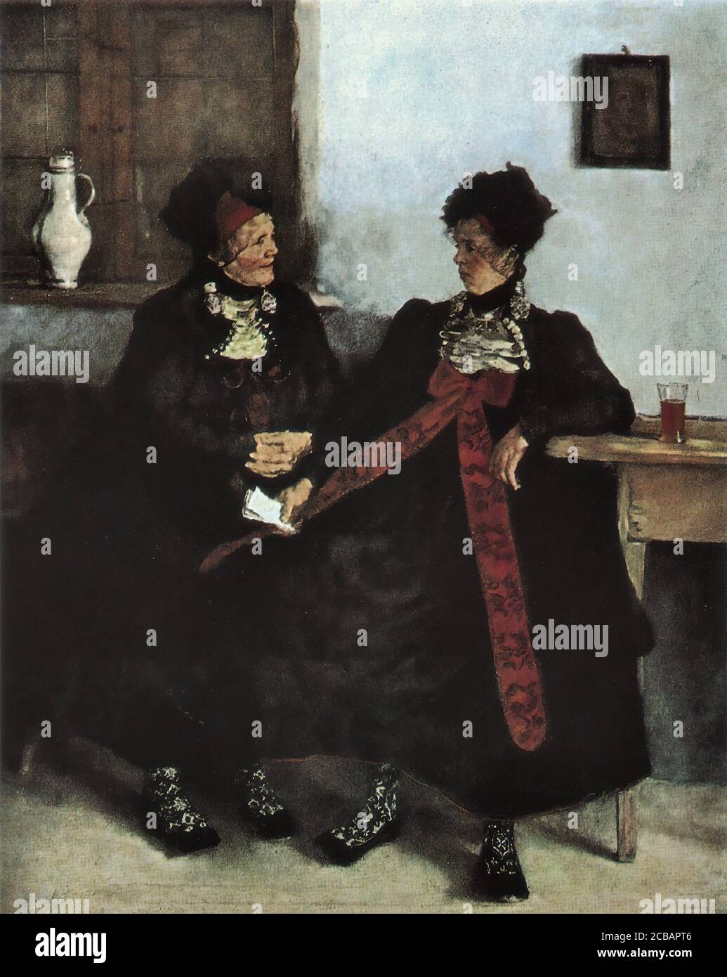 Leibl Wilhelm - Zwei Dachauerinnen im Wirtshaus - Scuola di tedesco - 19 ° secolo Foto Stock