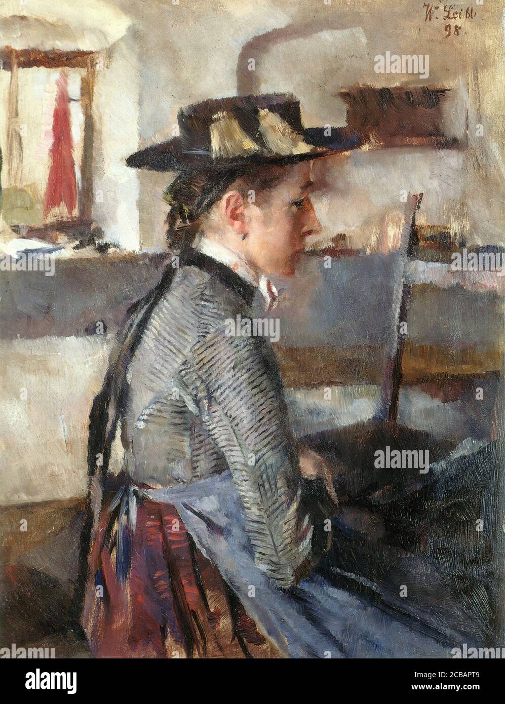 Leibl Wilhelm - attesa - Scuola tedesca - XIX secolo Foto Stock