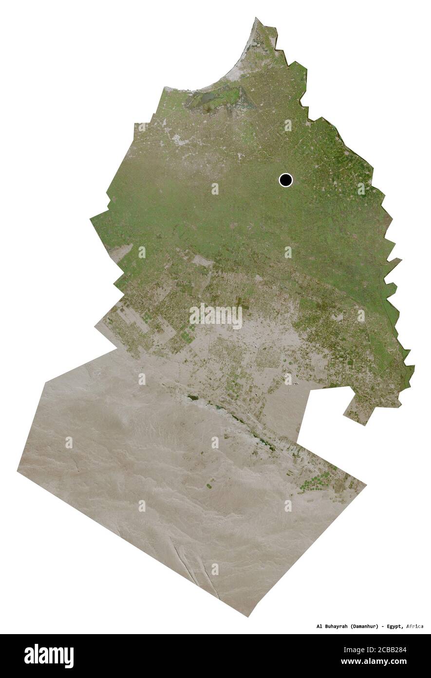 Forma di al Buhayrah, governatorato d'Egitto, con la sua capitale isolata su sfondo bianco. Immagini satellitari. Rendering 3D Foto Stock