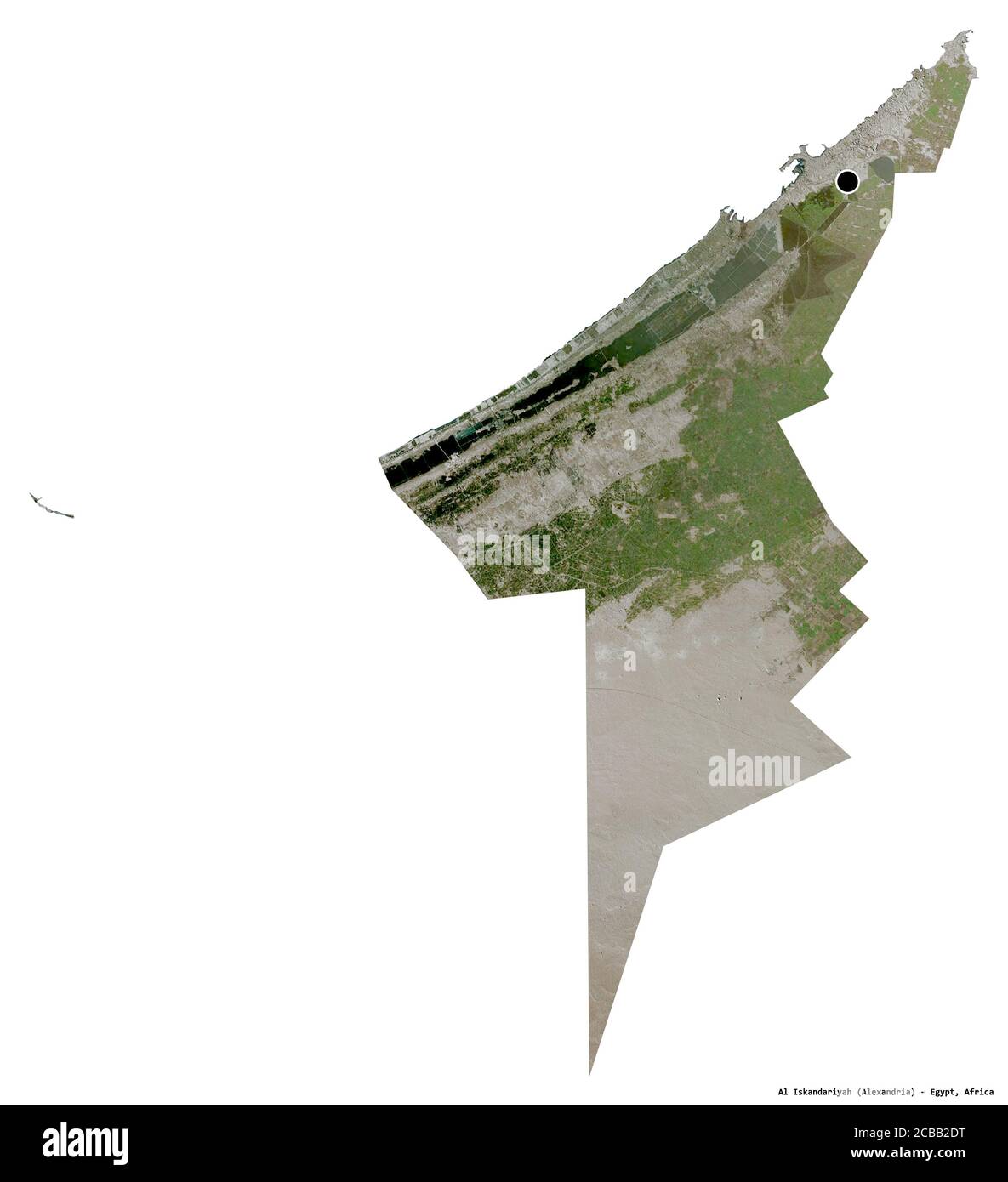 Forma di al Iskandariyah, governatorato d'Egitto, con la sua capitale isolata su sfondo bianco. Immagini satellitari. Rendering 3D Foto Stock
