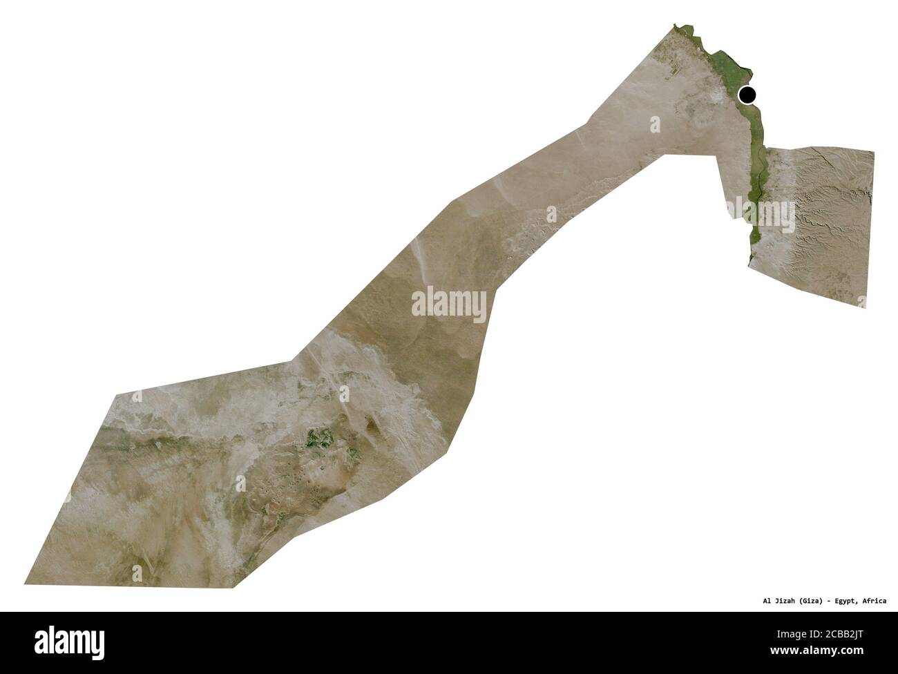 Forma di al Jizah, governatorato d'Egitto, con la sua capitale isolata su sfondo bianco. Immagini satellitari. Rendering 3D Foto Stock