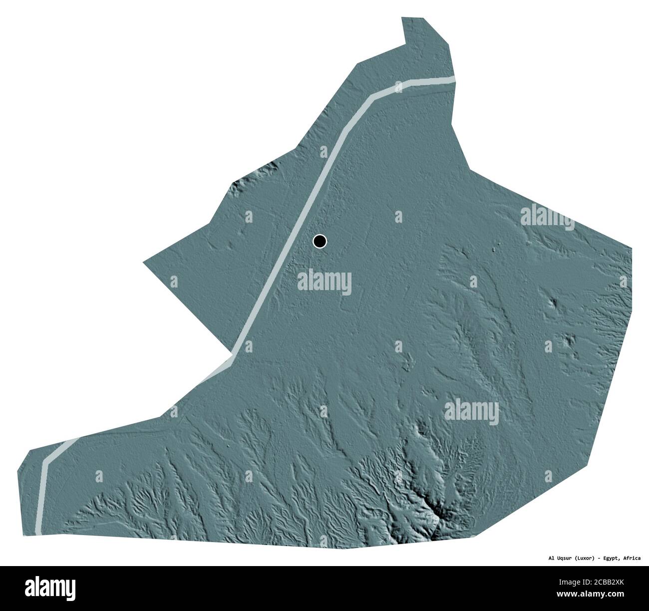 Forma di al Uqsur, governatorato d'Egitto, con la sua capitale isolata su sfondo bianco. Mappa di elevazione colorata. Rendering 3D Foto Stock