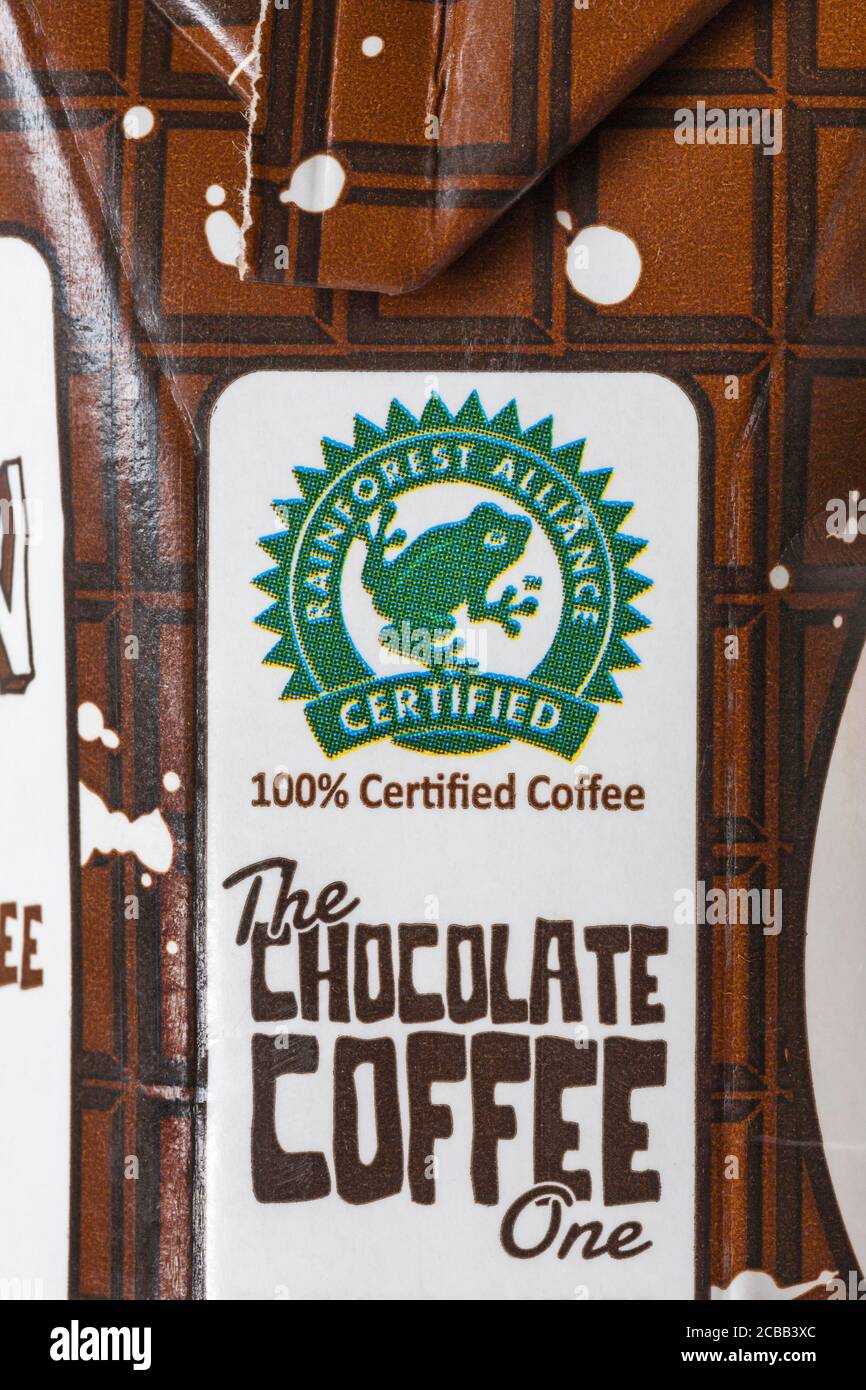 Rainforest Alliance certificato al 100% di dettaglio di caffè certificato su scatola di caffè Jimmys Iced Coffee Belga Chocolate Mocha drink - The Chocolate Coffee One Foto Stock