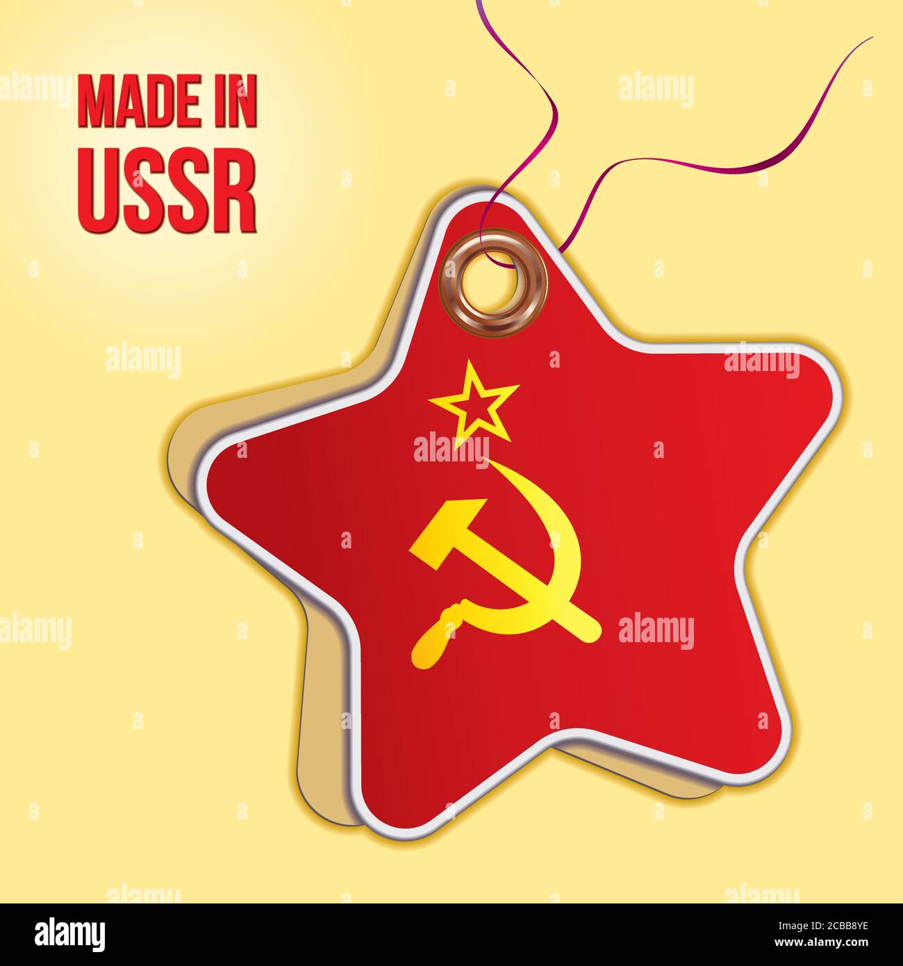 Prodotto in URSS. Bandiera dell'Unione Sovietica, etichetta di prezzo sotto  forma di una stella di carta. Banner rosso con una falce e un martello  Immagine e Vettoriale - Alamy