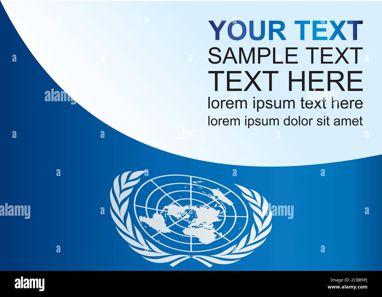 Bandiera delle Nazioni Unite (ONU), organizzazione intergovernativa, modello per il premio, un documento ufficiale con la bandiera delle Nazioni Unite Illustrazione Vettoriale