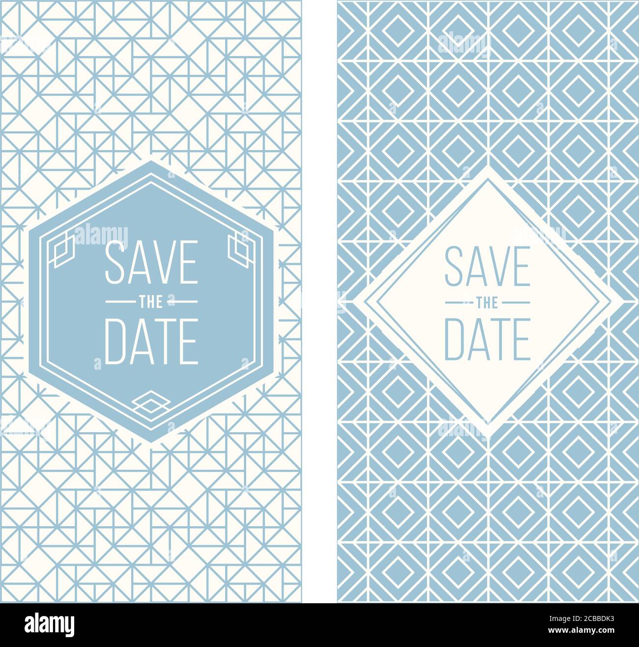 Due modelli retrò di invito al matrimonio - astratto sfondo geometrico e cornice geometrica. Monolina. Illustrazione vettoriale. Retrò pallido Illustrazione Vettoriale