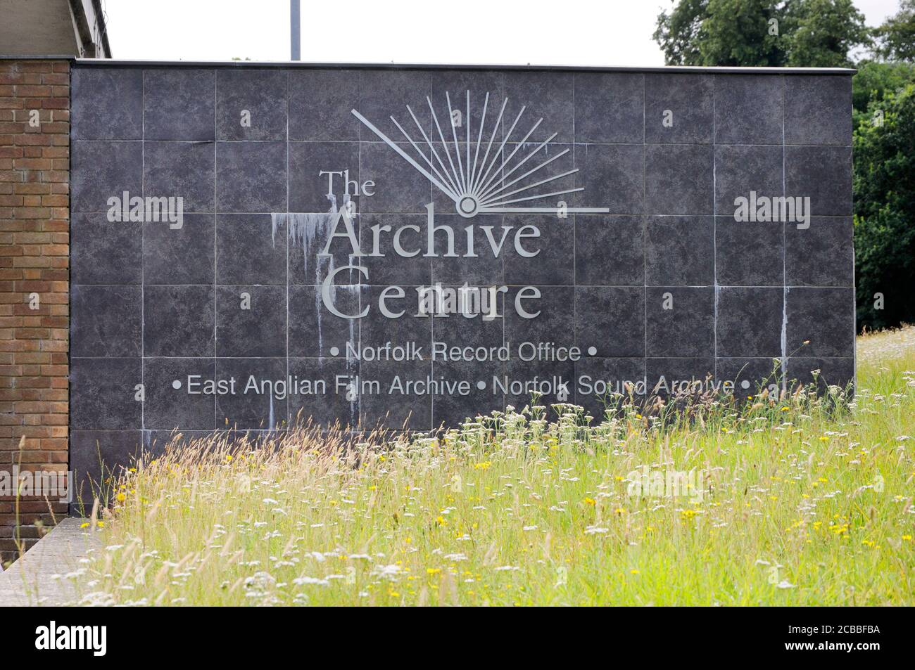 Il cartello per l'Archive Center at County Hall, Norwich Foto Stock