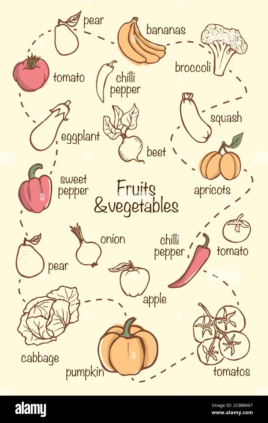 Vettore frutta e verdura vintage alimentare illustrazione Illustrazione Vettoriale