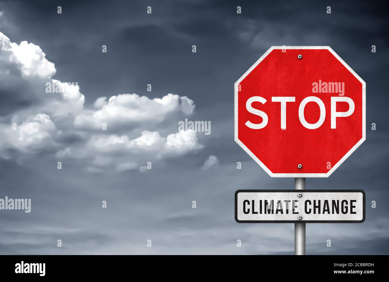 Stop Climate Change - concetto di segnaletica stradale Foto Stock