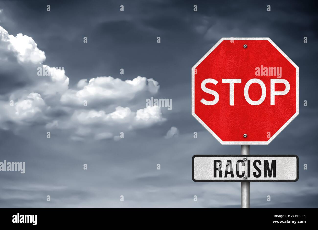 Stop Racism - concetto di segnaletica stradale Foto Stock