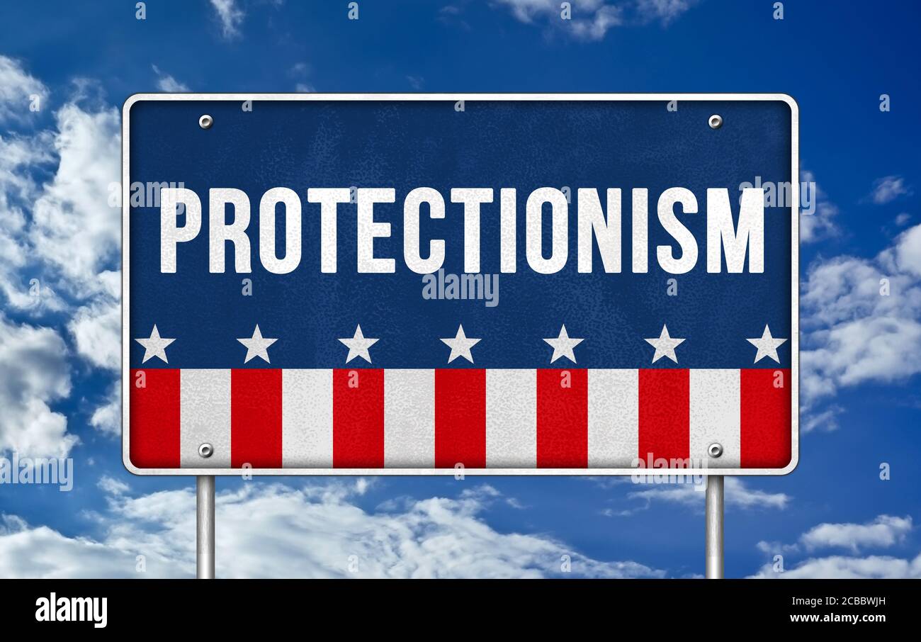 Il protezionismo - cartello stradale concetto Foto Stock