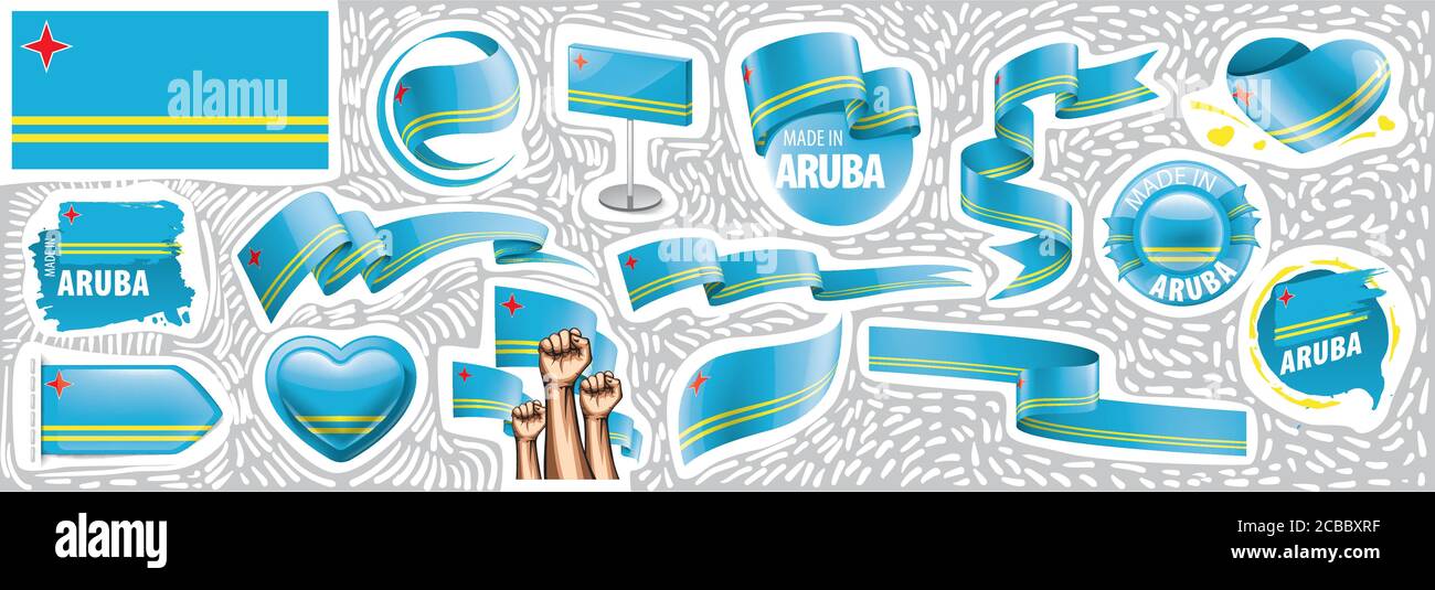 Insieme vettoriale della bandiera nazionale di Aruba in vari progetti creativi Illustrazione Vettoriale