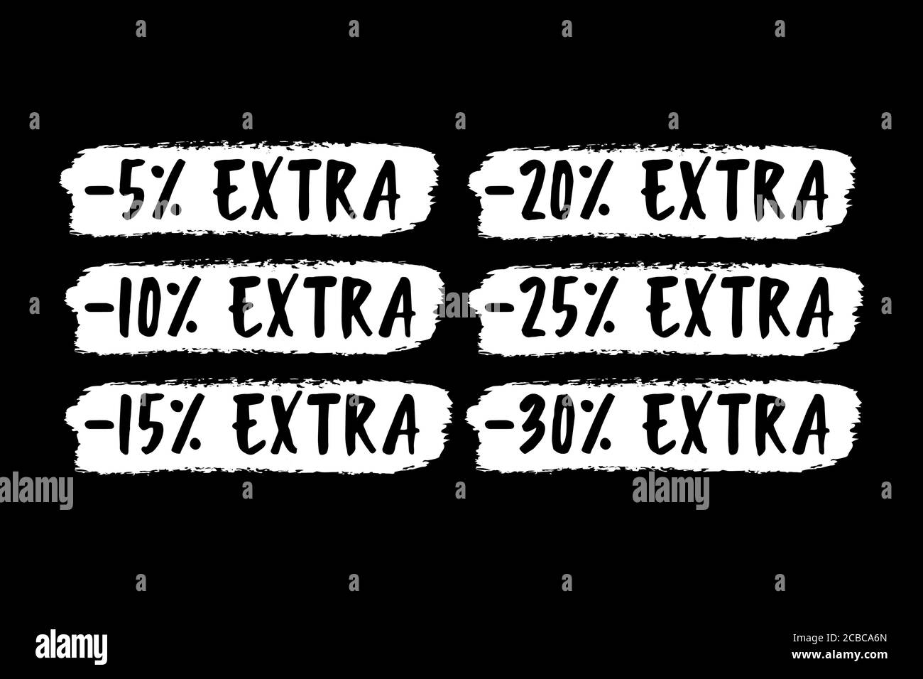 Parola disegnata a mano EXTRA. Set di etichette di vendita abbozzate a mano 5, 10, 15, 20, 25, 30, etichetta percentuale Illustrazione Vettoriale