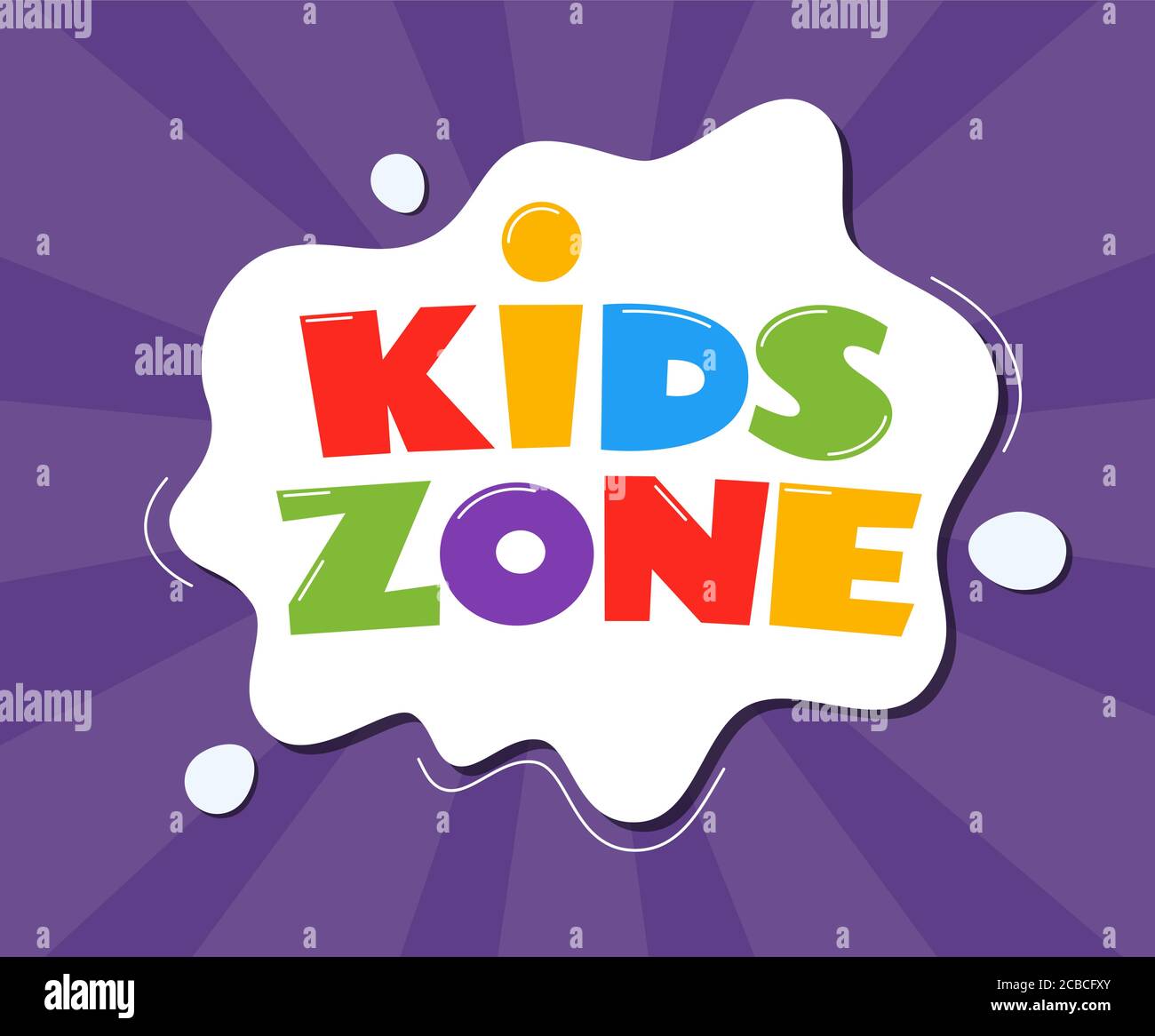 Emblema o logo della zona bambini per la sala giochi per bambini. Lettere annegate a mano nella zona dei bambini. Illustrazione vettoriale colorata Illustrazione Vettoriale