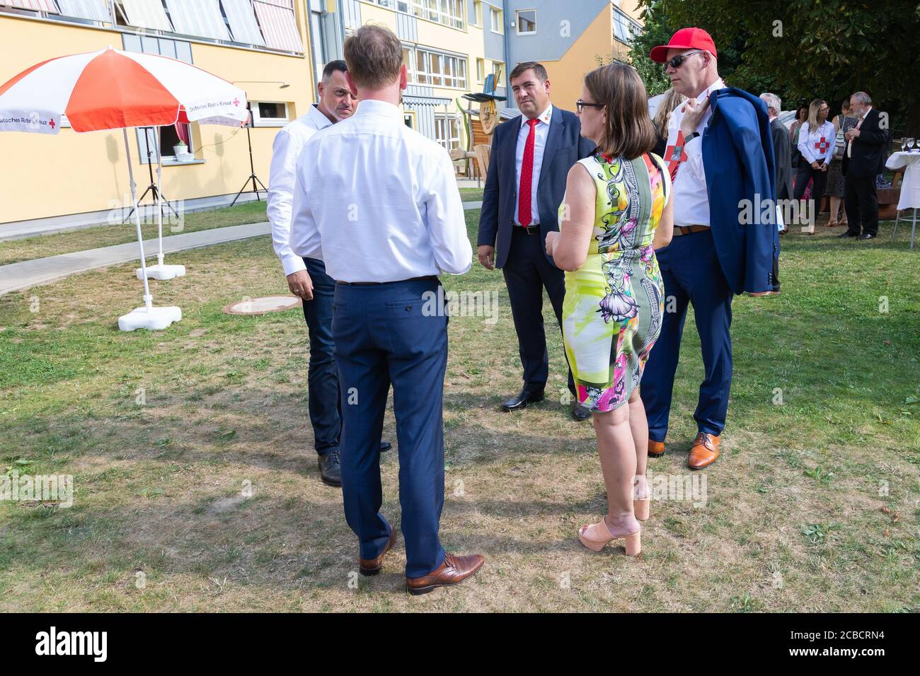 Ministerpräsident Michael Kretschmer hält anlässlich der Eröffnung des ersten bundesweiten Traumzaubergartens und Anwesenheit der Traumzauberbaum-A. Foto Stock