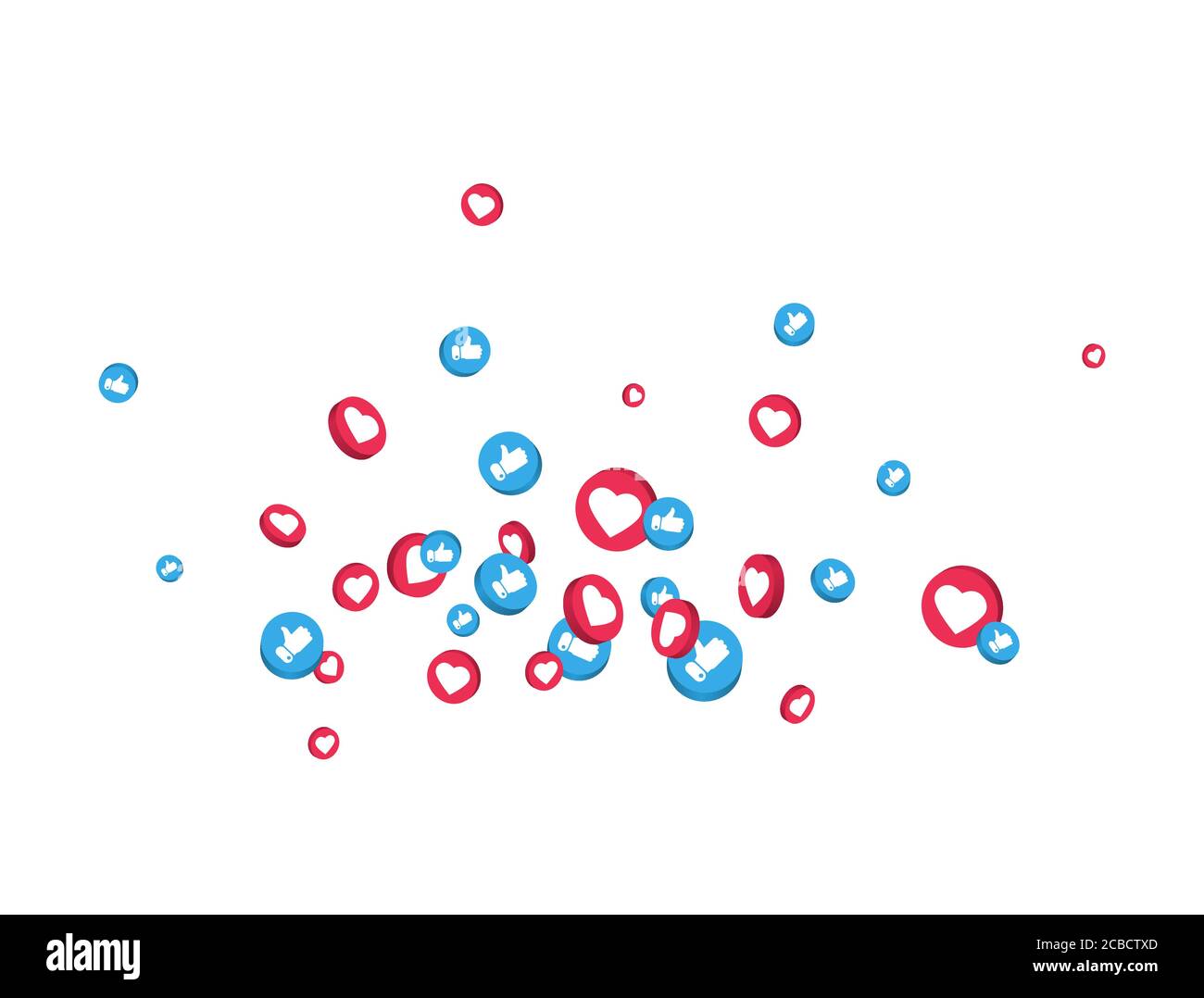 Come e pollici su icone composizione su sfondo bianco. Elementi dei social media. Bordo di notifica del contatore. simbolo del social network 3d. Reazione emoji Illustrazione Vettoriale