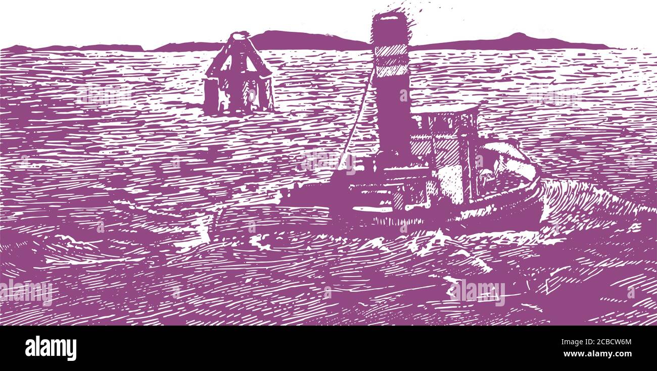 rimorchiatore su un mare accidentato Illustrazione Vettoriale