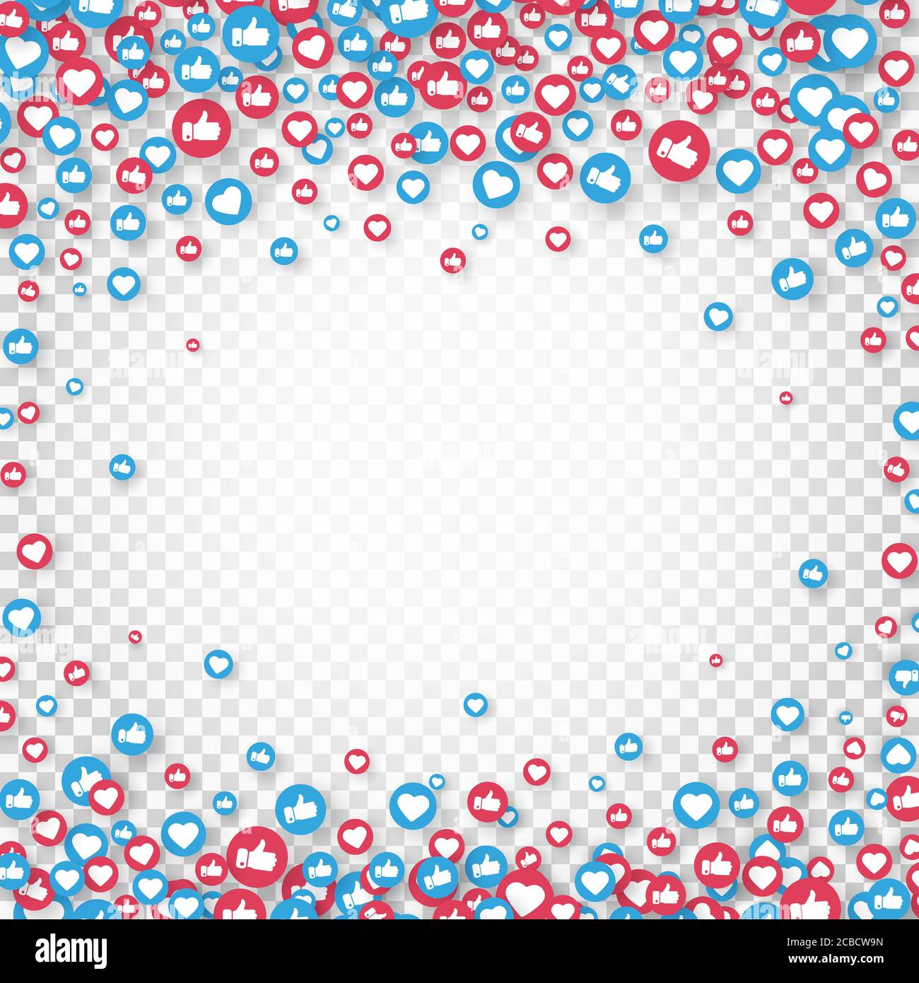 Concetto di social media. Banner di celebrazione dei seguaci. Simbolo del social network. Come e pollici su icone isolate su sfondo trasparente. Contatore notifi Illustrazione Vettoriale