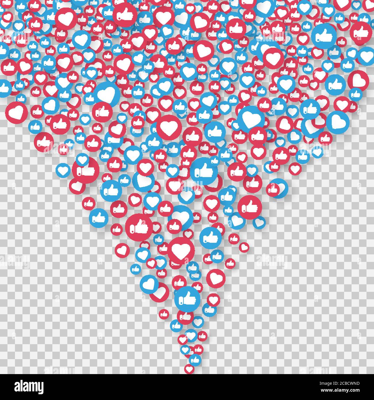 Simbolo del social network. Come e pollici su icone isolate su sfondo trasparente. Icone di notifica del contatore. Elementi dei social media. Reazioni di emoji Illustrazione Vettoriale