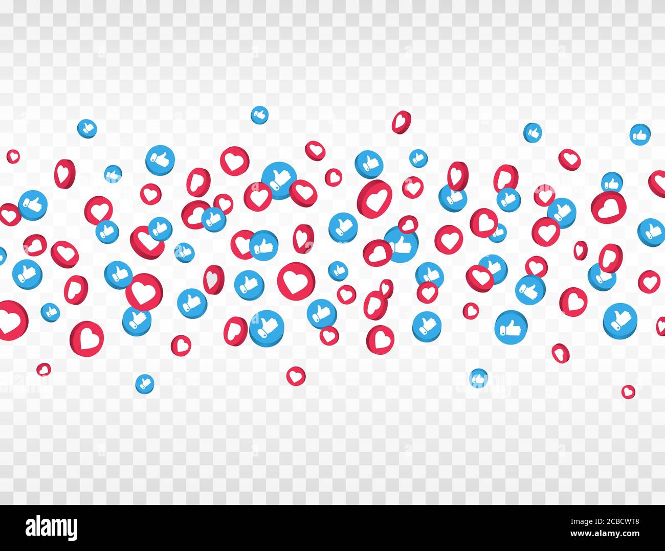 Come e pollici su icone bordo su sfondo trasparente. Elementi dei social media. simbolo del social network 3d. Riquadro delle icone di notifica del contatore. Emoji re Illustrazione Vettoriale