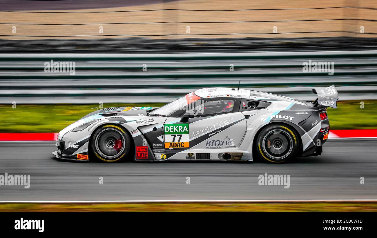 Oschersleben, Germania, 27 aprile 2019: Markus Pommer alla guida di una Corvette C7 GT3-R di Callaway Competition durante una gara di auto MASTER GT Foto Stock