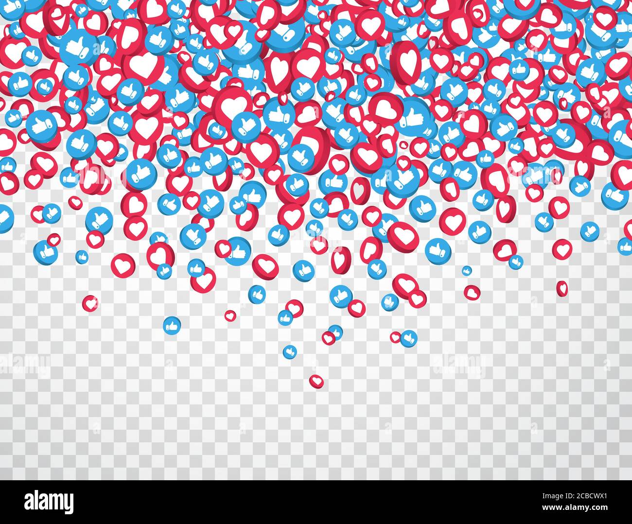 3d come e pollici su icone che cadono su sfondo trasparente. Streaming live, chat video. Simbolo del social network. Icone di notifica del contatore. Media sociali Illustrazione Vettoriale