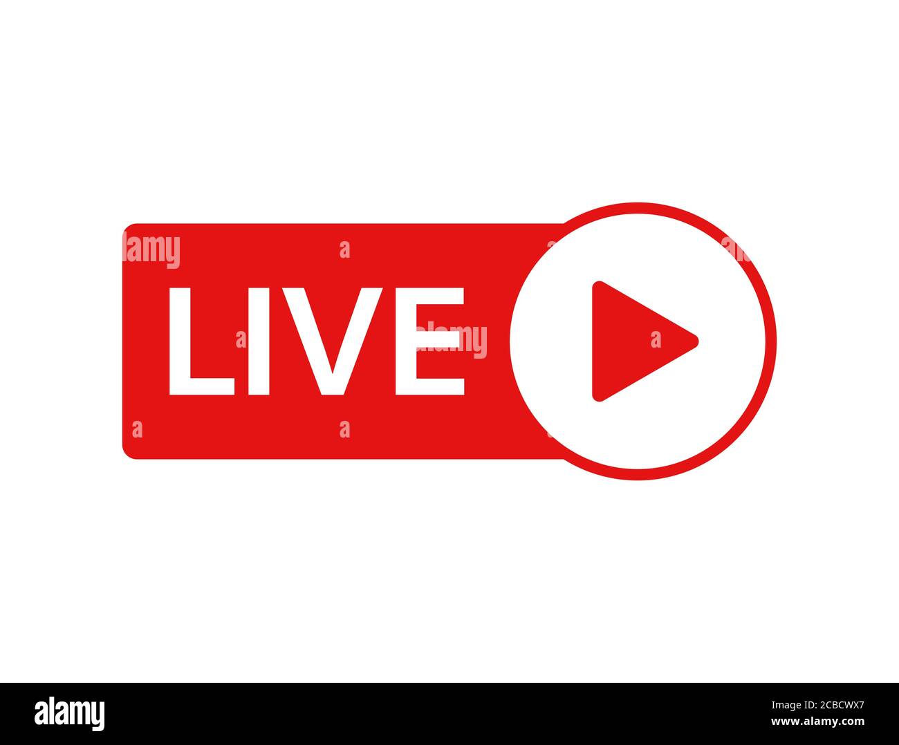 Icona Live su sfondo bianco. Live stream, video, simbolo delle notizie. Modello di social media. Broadcast, logo streaming online. Pulsante Riproduci. Social network s Illustrazione Vettoriale