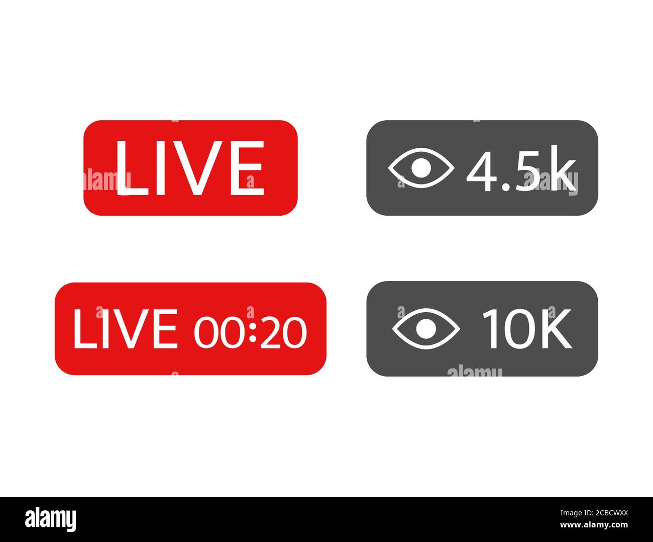 Icona Live con i follower impostati. Live streaming, video, simbolo delle notizie su sfondo bianco. Modello di social media. Trasmissione, streaming online. Pulsante Riproduci. Illustrazione Vettoriale