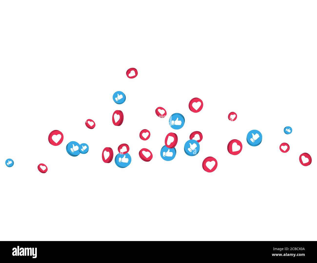 Come e pollici su icone che volano su sfondo trasparente. Elementi dei social media. simbolo del social network 3d. Riquadro delle icone di notifica del contatore. Emoji re Illustrazione Vettoriale