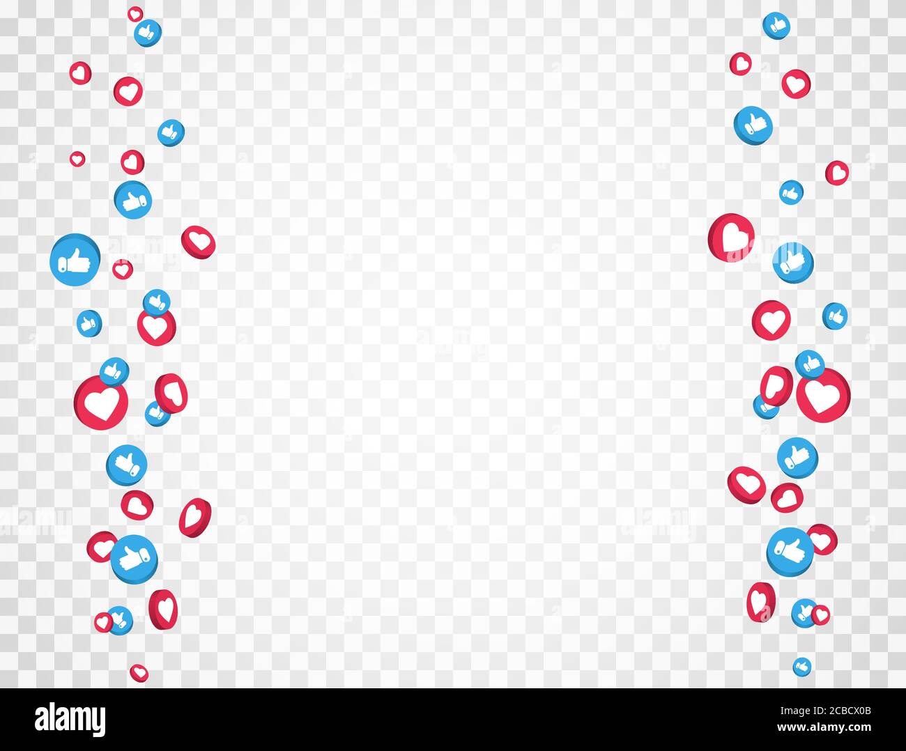 Come e pollici su icone cornice. Elementi dei social media che rientrano in uno sfondo trasparente. simbolo del social network 3d. Riquadro delle icone di notifica del contatore. E Illustrazione Vettoriale