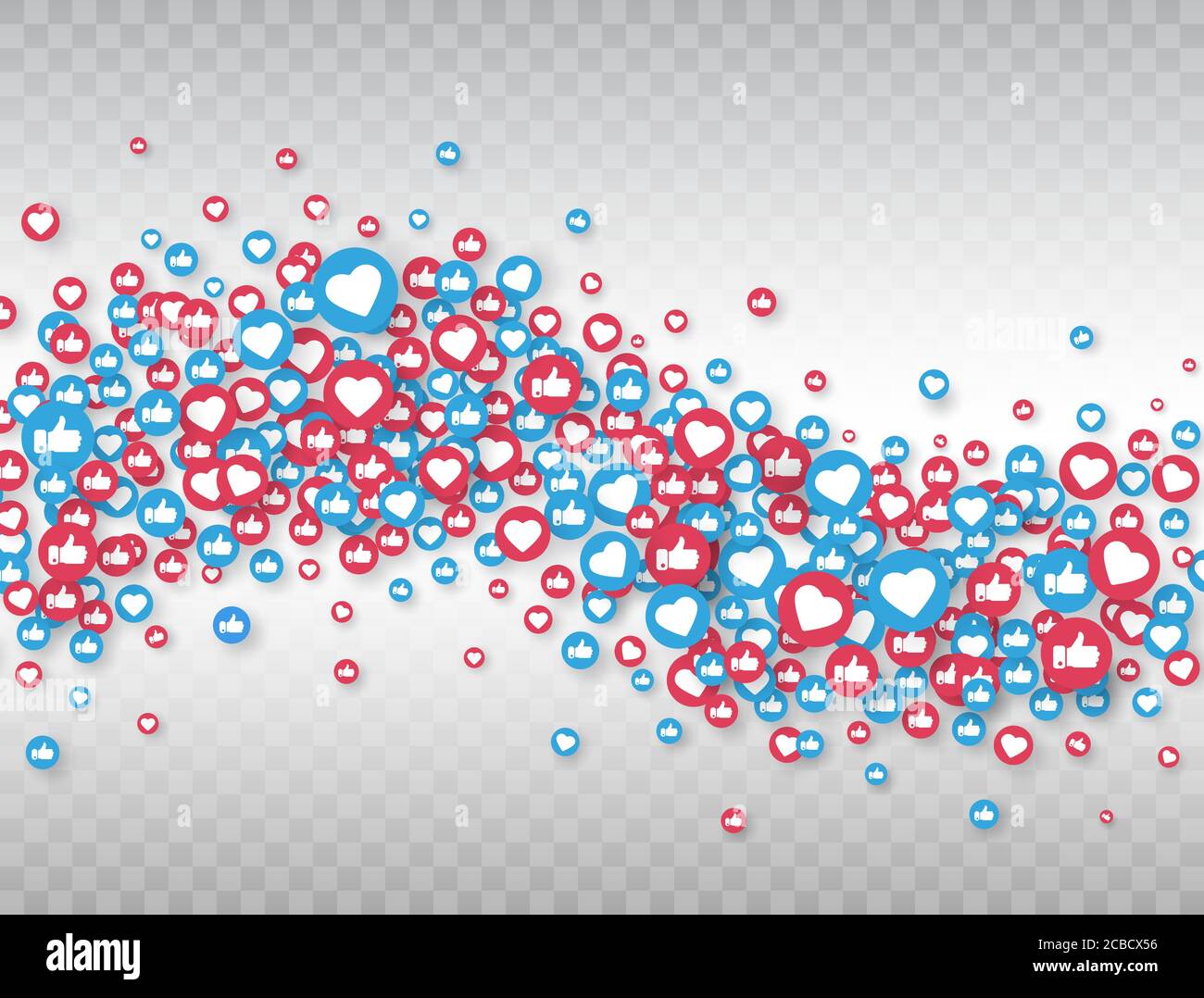 Come e pollici su icone isolate su sfondo trasparente. Valore sociale. Ama la forma a onda. Elemento di notifica contatore. Elementi dei social media. E Illustrazione Vettoriale