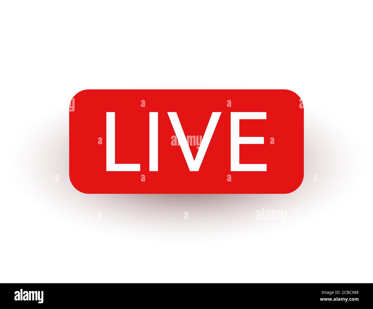 Icona Live. Live streaming, video, simbolo delle notizie su sfondo bianco. Modello di social media. Trasmissione, streaming online. Pulsante Riproduci. Firma del social network. Illustrazione Vettoriale