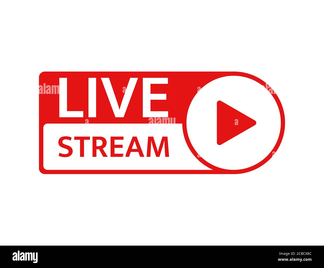 Icona Live stream. Live streaming, video, simbolo delle notizie su sfondo bianco. Modello di social media. Broadcast, logo streaming online. Pulsante Riproduci. Sociale Illustrazione Vettoriale
