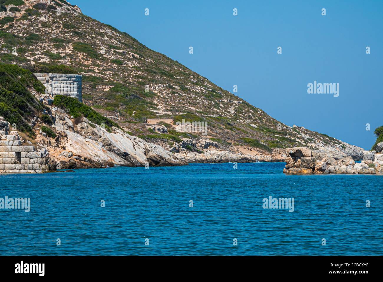 Vista sul faro di Turchia Datca Knidos Deveboynu Foto Stock