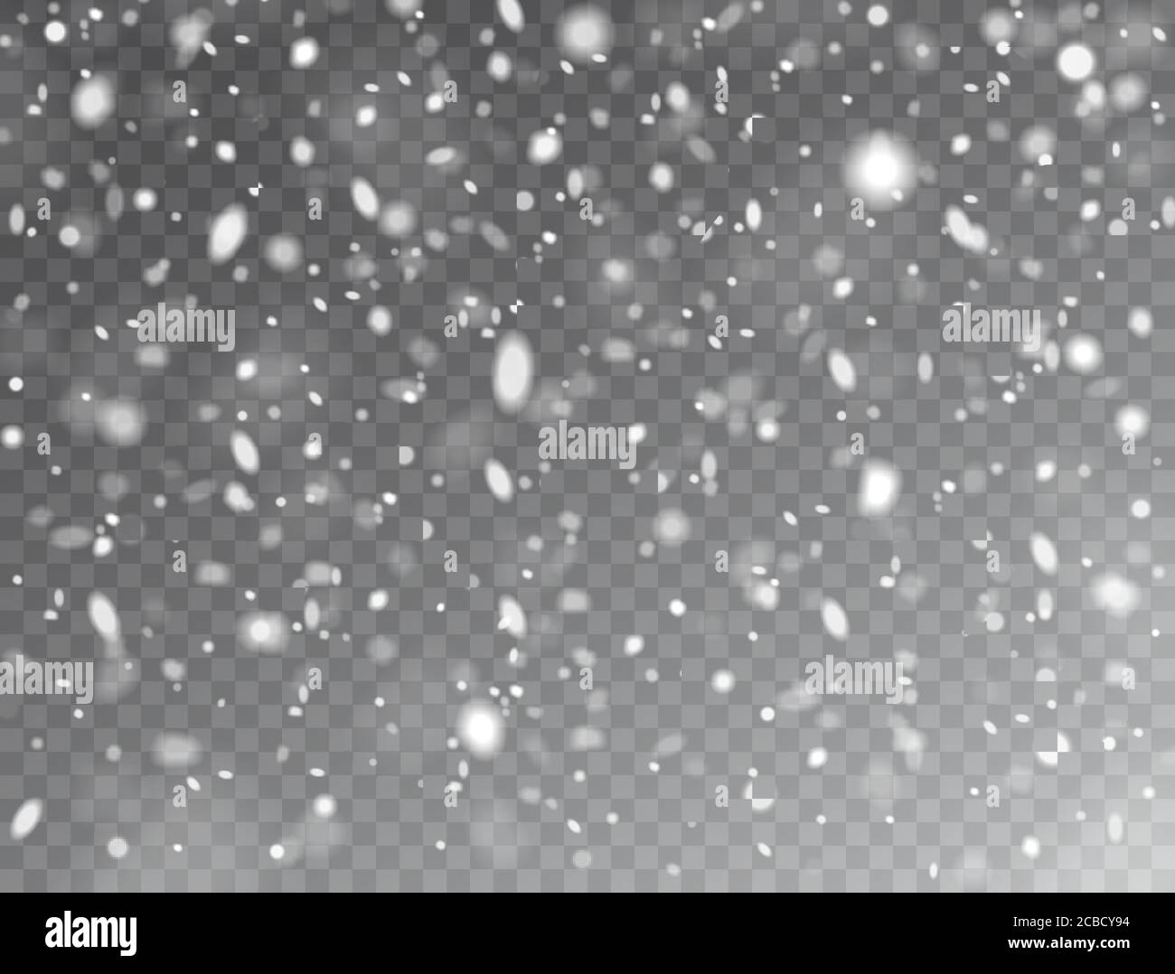 Neve in caduta realistica. Neve di fondo. Tempesta di gelo, effetto nevoso. Sfondo di Natale con neve su sfondo trasparente. Illustrazione vettoriale. Illustrazione Vettoriale