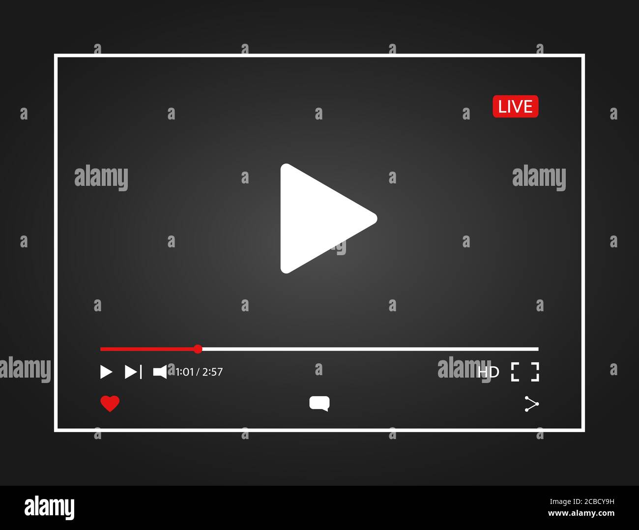 Lettore video. Modello di schermata Web dell'interfaccia. Lettore di social media per il design della barra delle finestre. Video in streaming live con 10.000 visualizzazioni. Elemento di progettazione Illustrazione Vettoriale