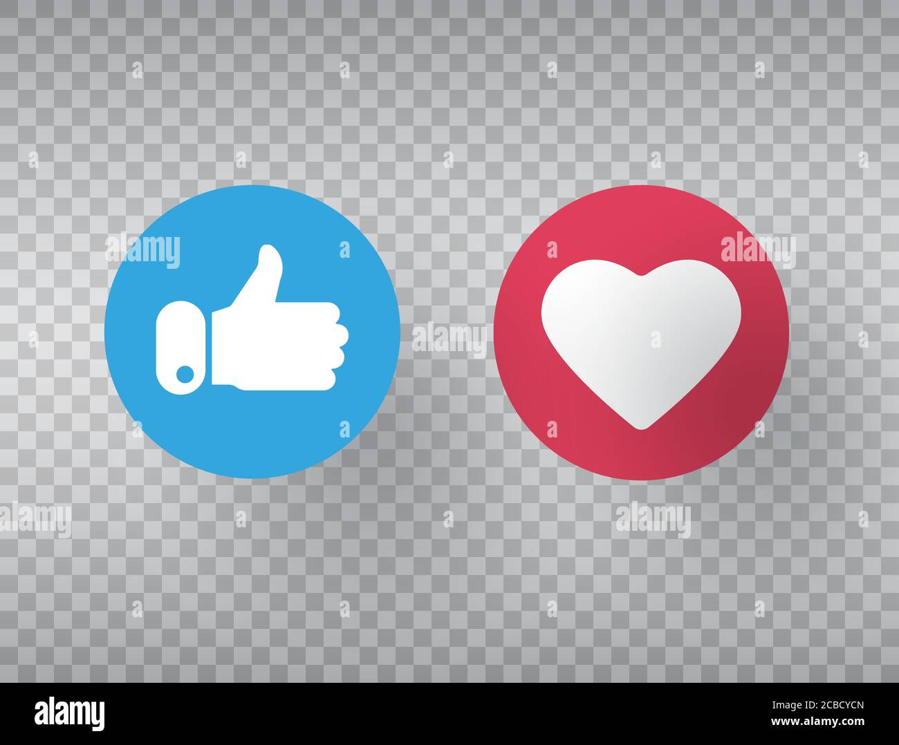 Pollice in alto e icona del cuore su sfondo trasparente. Simbolo del social network. Icone di notifica del contatore. Elementi dei social media. Reazioni di emoji. Vettore Illustrazione Vettoriale