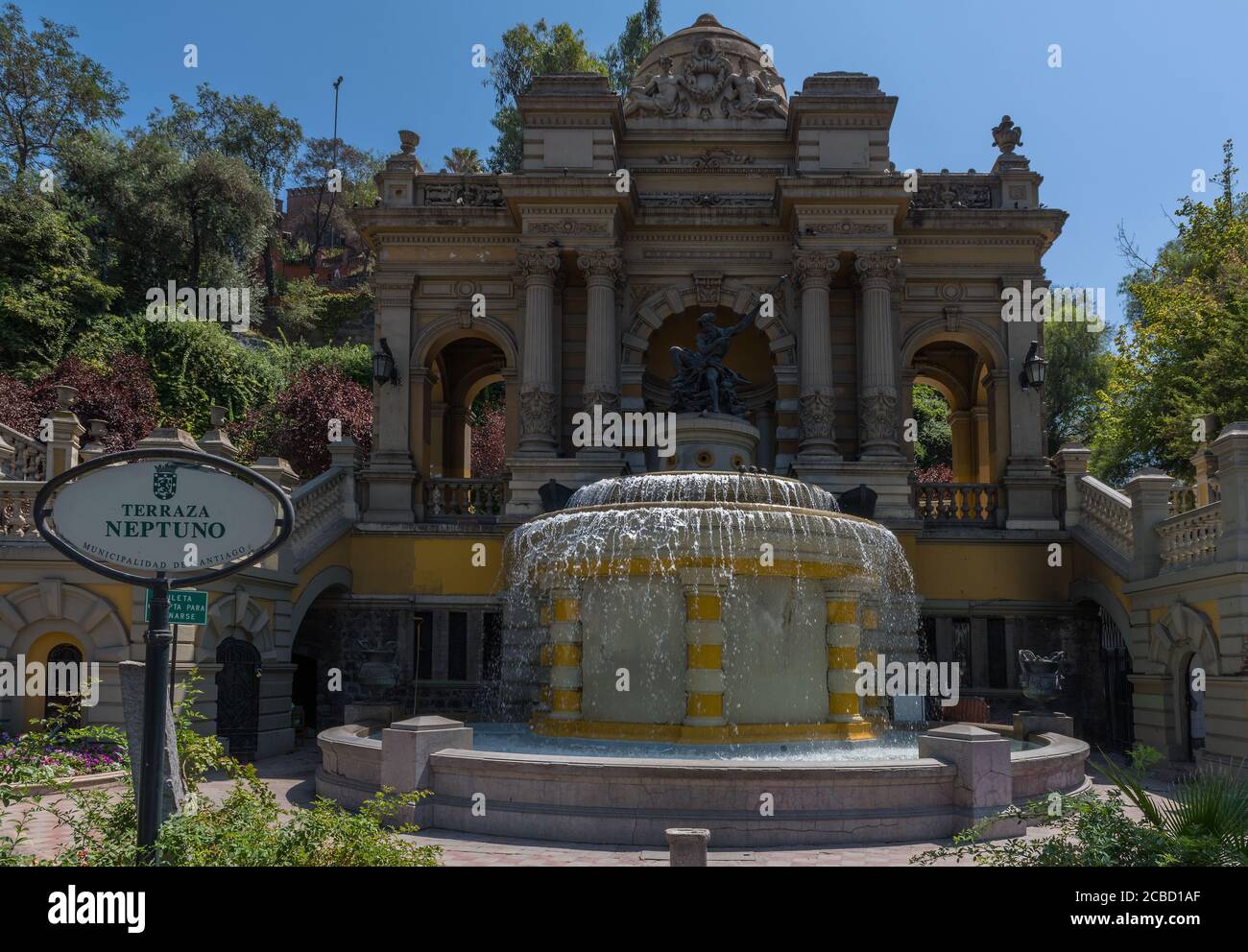 Fontana di Nettuno sulla terrazza della collina di Santa Lucia a Santiago, Cile Foto Stock