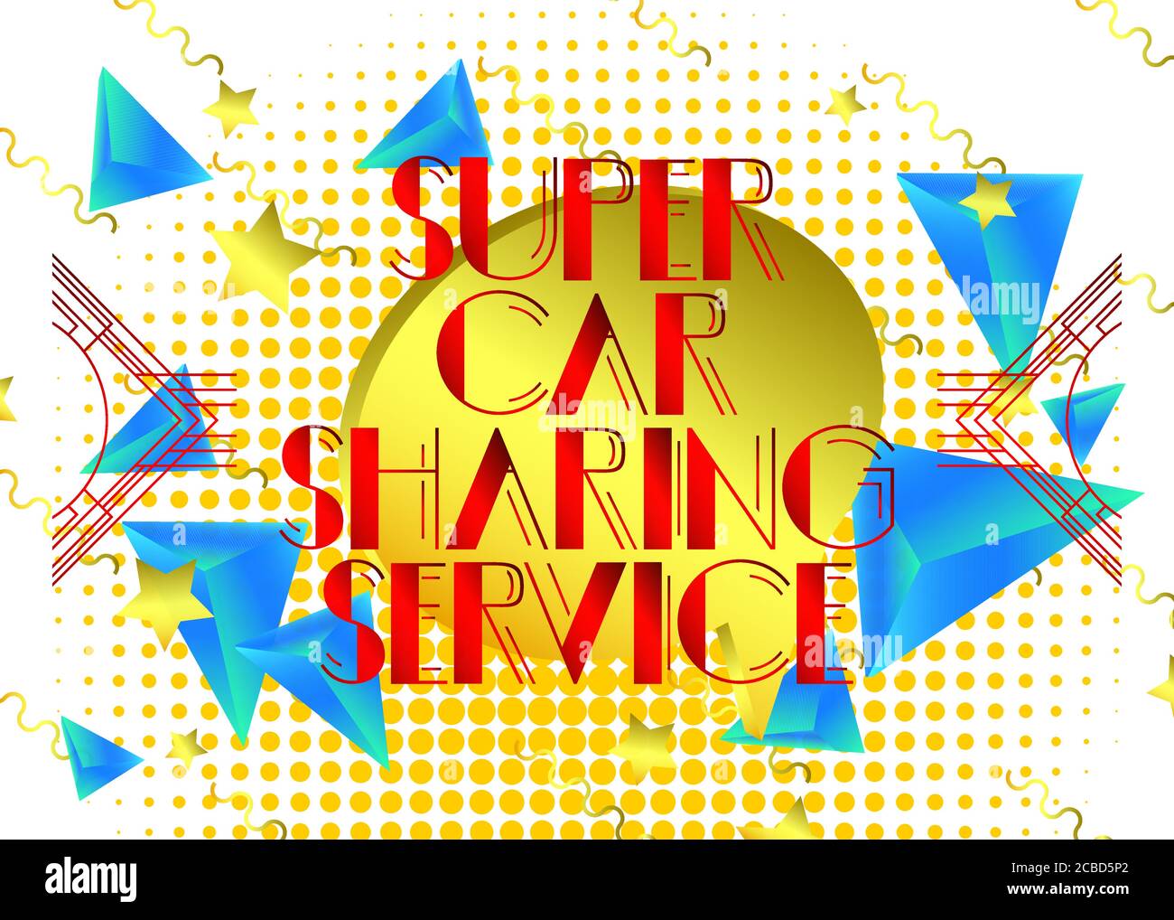 Testo retrò Super Car Sharing Service. Biglietto d'auguri decorativo, segno con lettere vintage. Illustrazione Vettoriale
